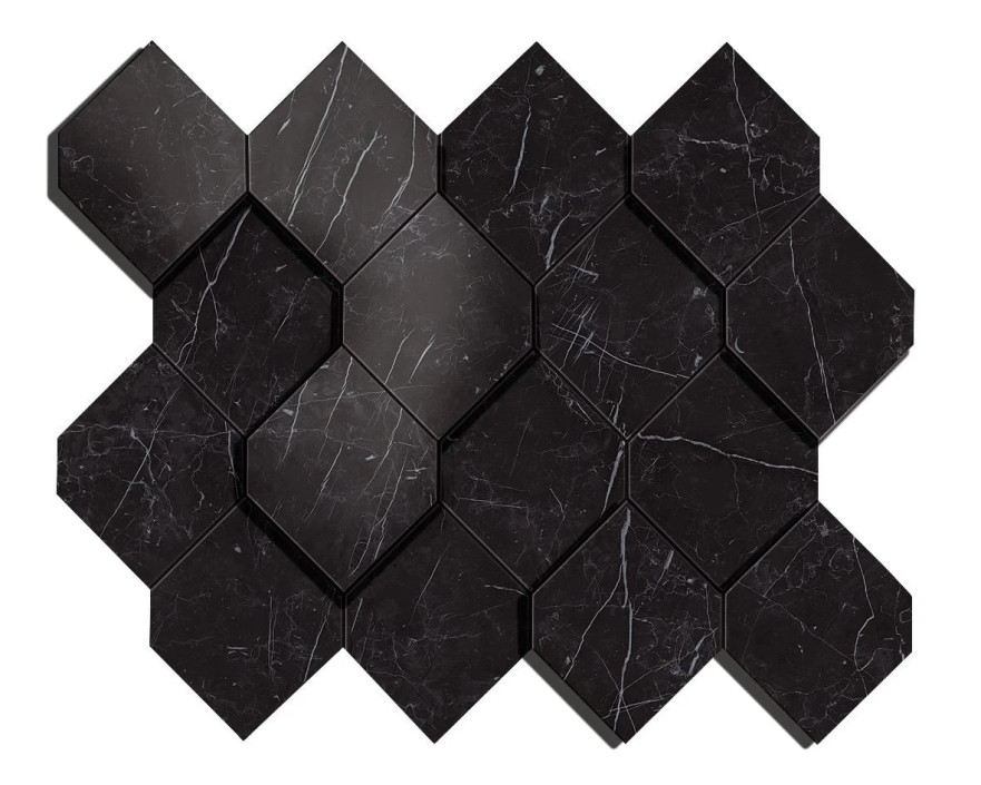 Мозаика Marvel Nero Marquina Mosaico Esagono 3D (28.2X35.3) AS4B AS4B