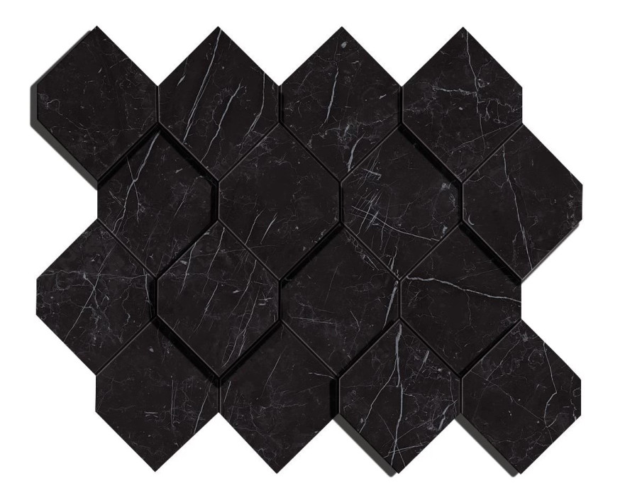 Мозаика Marvel Nero Marquina Mosaico Esagono 3D (28.2X35.3) AS4B AS4B